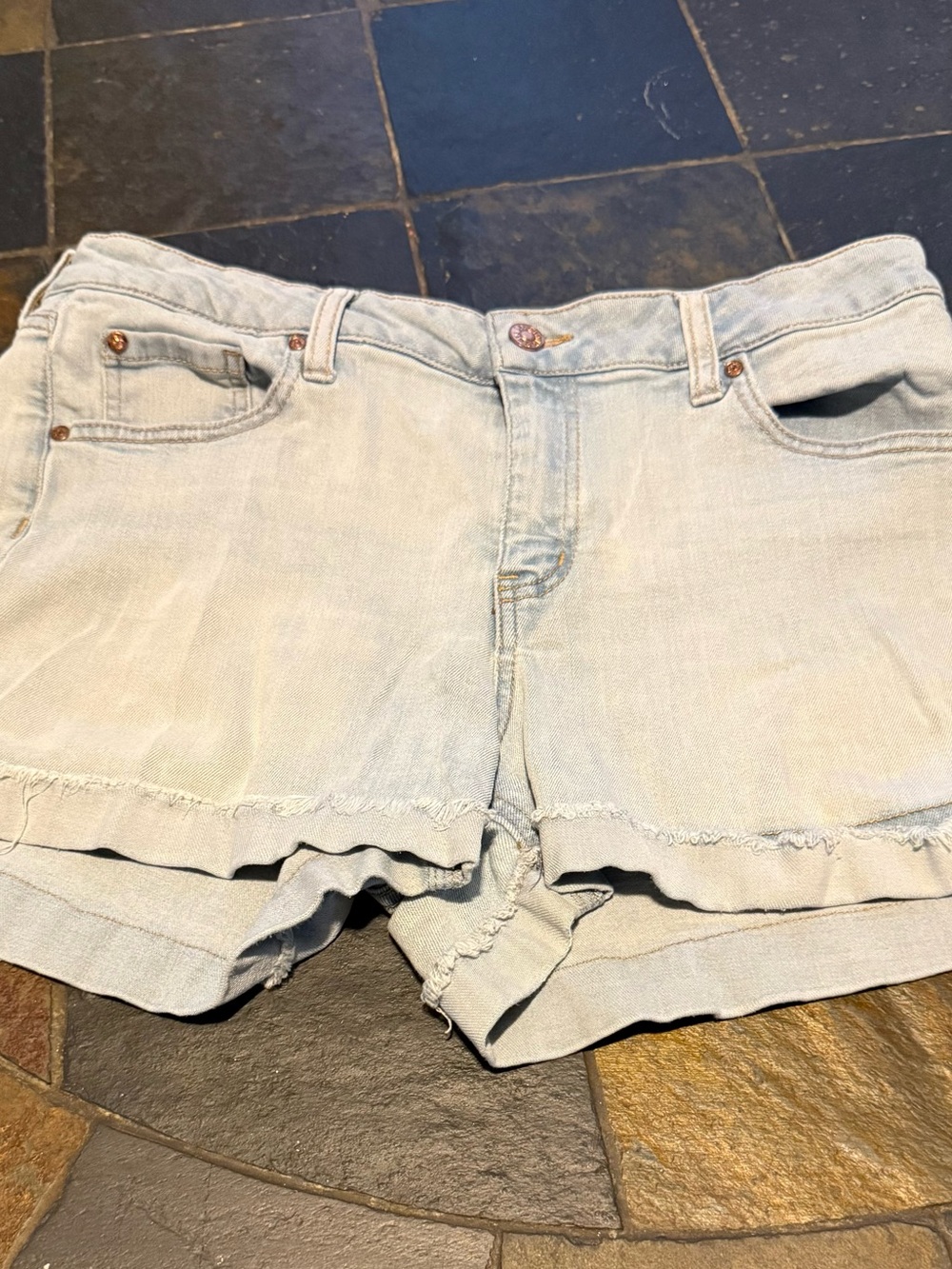Celebrity Pink Light Blue Frayed Hem Denim Shorts